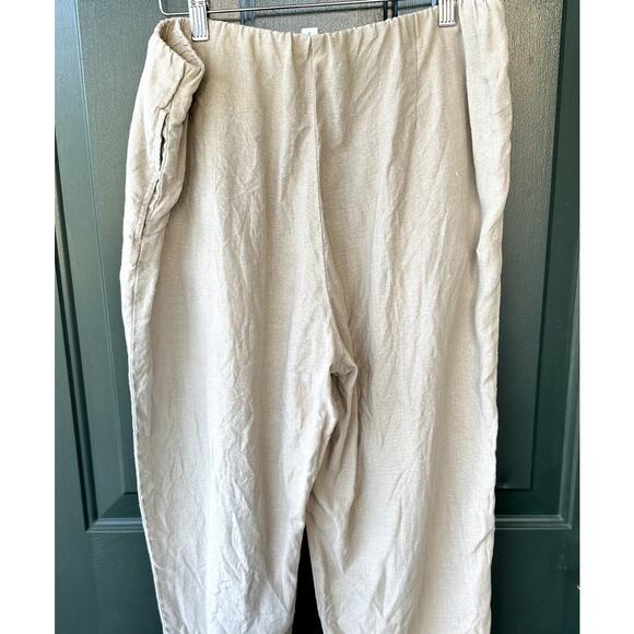 J. Jill Love Linen 100% Linen Beige Cropped Pants Sz M Elastic Waist w Pockets - Picture 5 of 7
